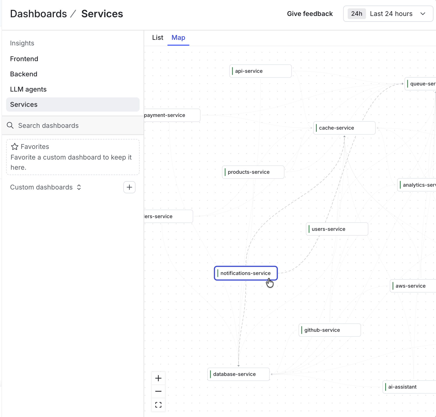 The Services map view.