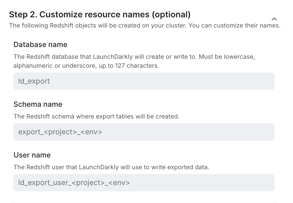 The resource name customization section in LaunchDarkly.