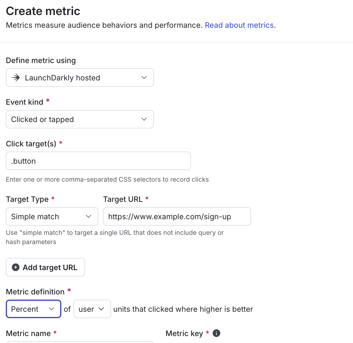 A clicked or tapped metric with a "user" randomization unit.