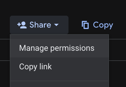 The "Manage permissions" option in BigQuery.