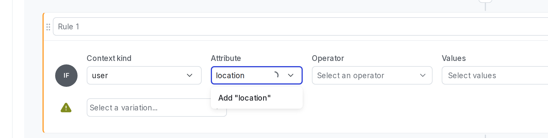 Creating a custom "Location" user context attribute from a flag's "Targeting" tab.