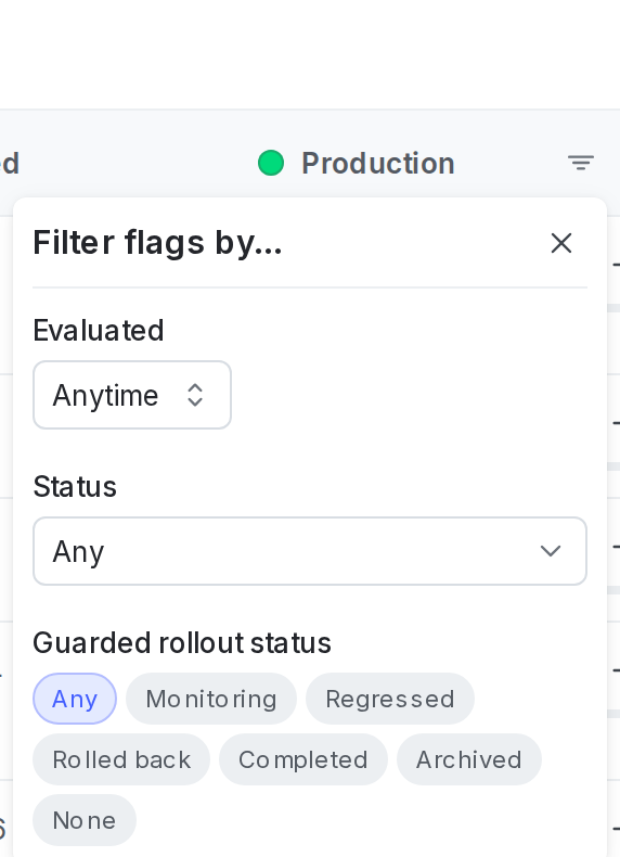 The filter menu for environment-specific flag attributes.
