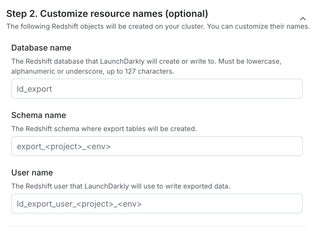 The resource name customization section in LaunchDarkly.