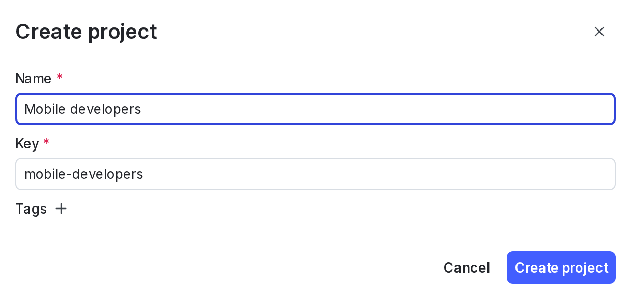 The "Create new project" dialog.