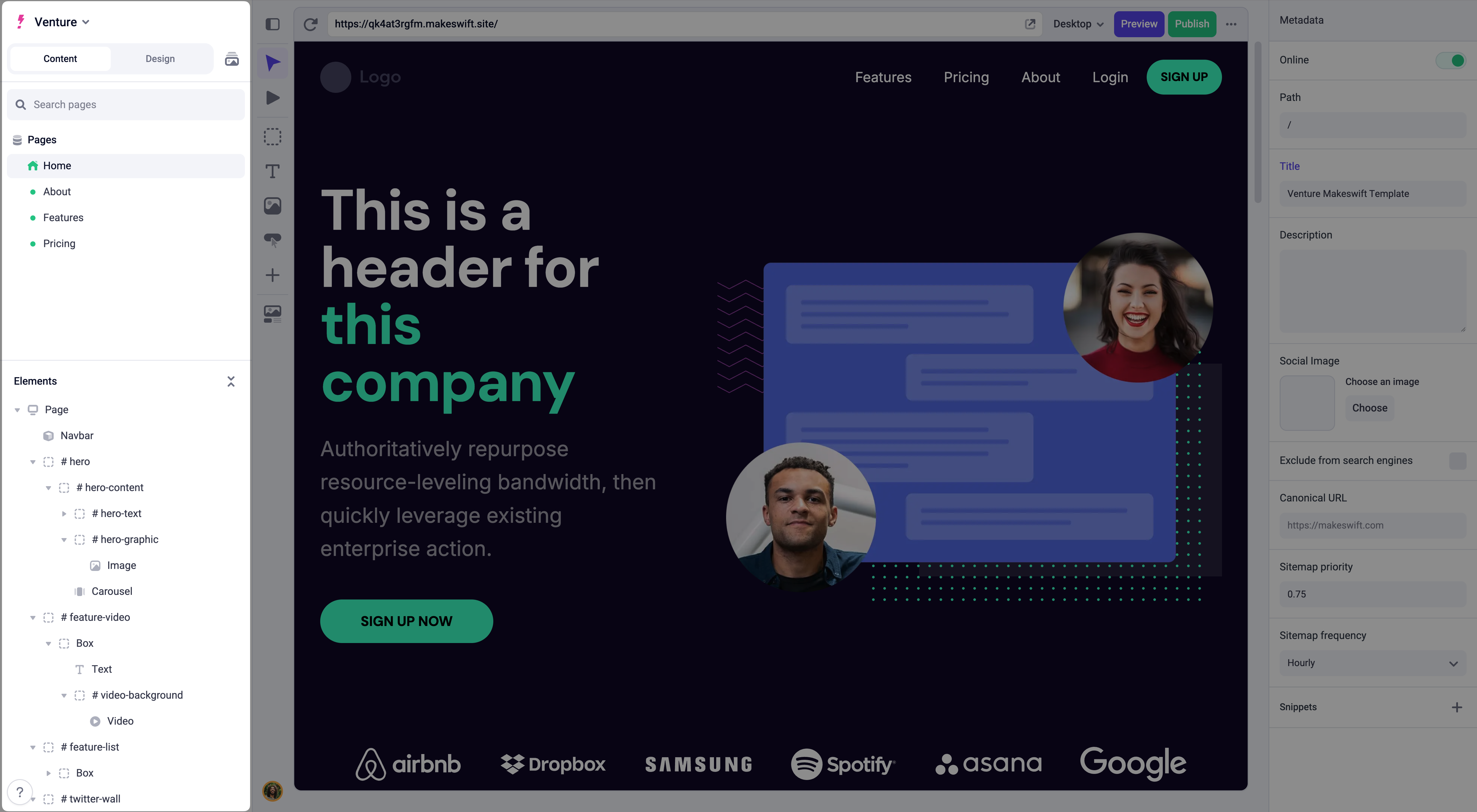 Makeswift builder Navigation Sidebar