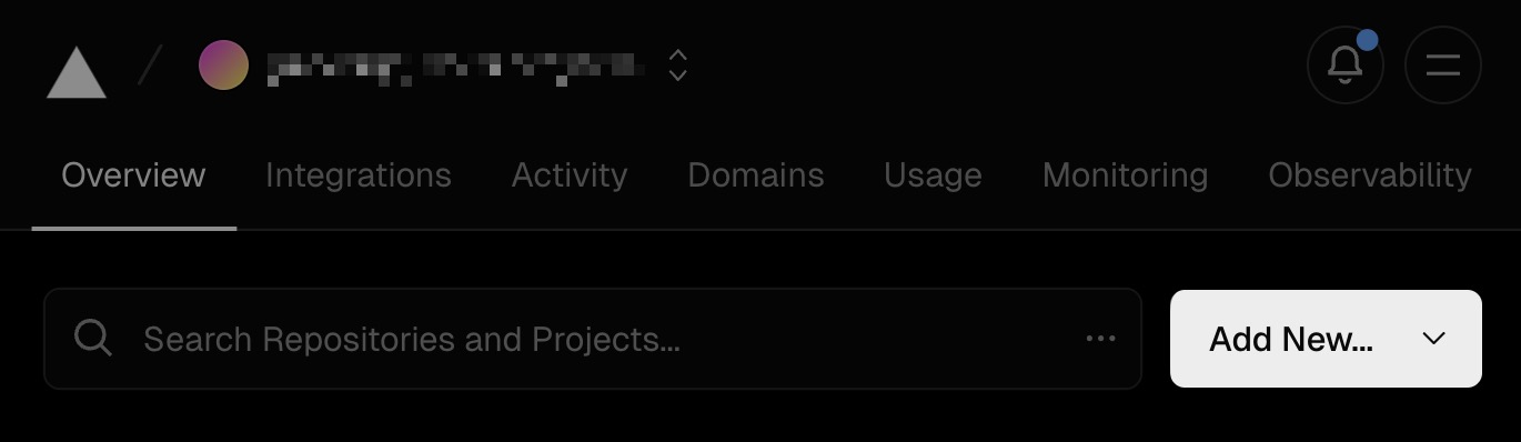 Add new project in vercel dashboard