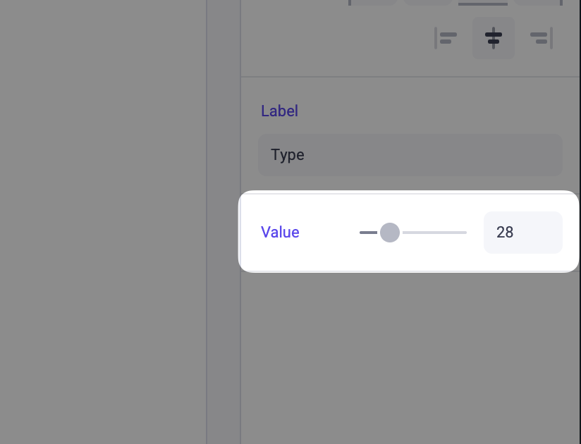A Slider panel in the Makeswift builder with a draggable track and a numeric input