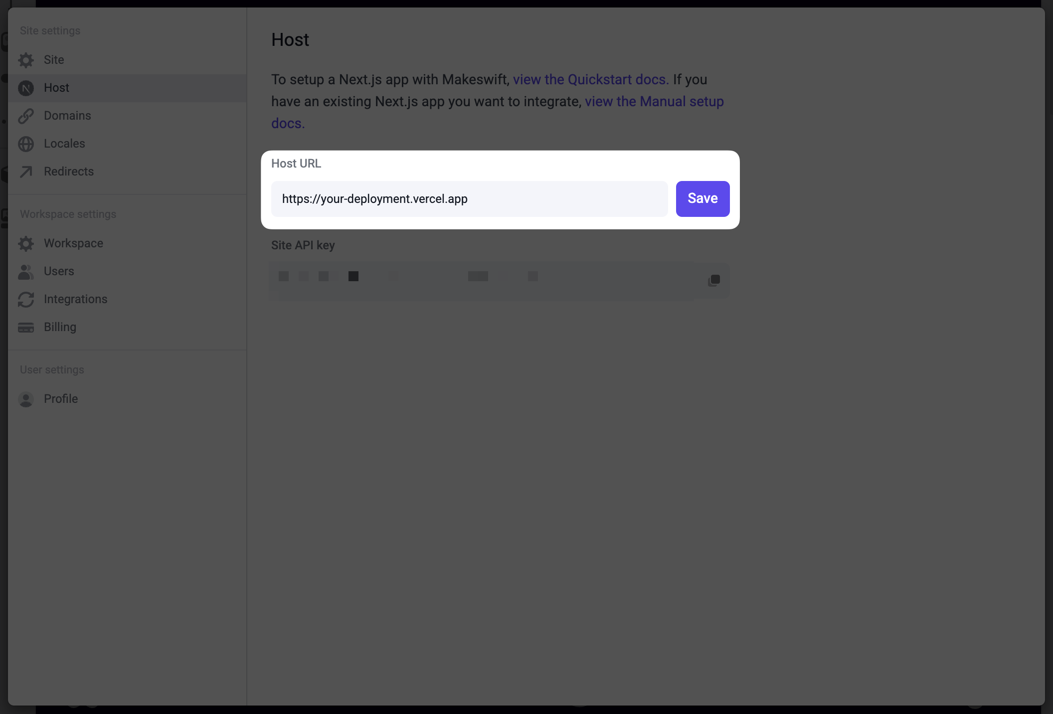 Two sites in the workspace dropdown