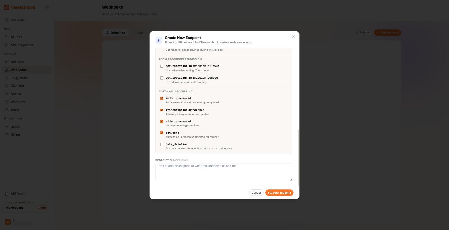 The Zoom recording permission and post-call processing event groups