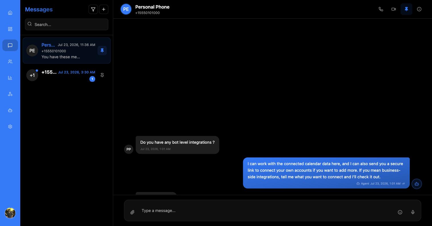A conversation scrolled back into older history, with earlier messages loaded above the latest exchange