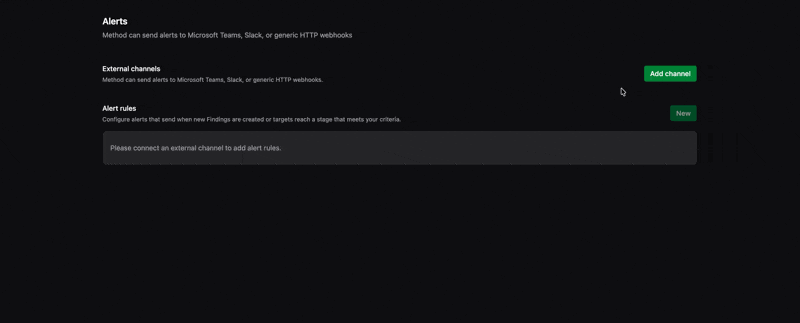 Choosing Microsoft Teams from the Add channel type dropdown on the Alerts page