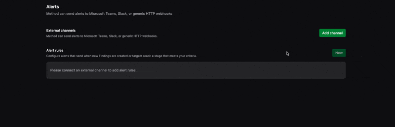 Choosing Slack from the Add channel type dropdown on the Alerts page