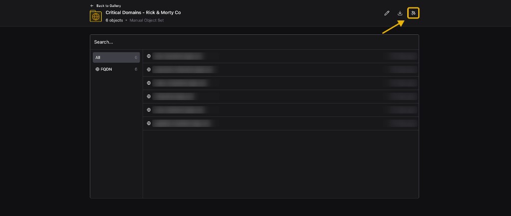 An Object Set detail view with the Send to Agent button highlighted in the top-right corner