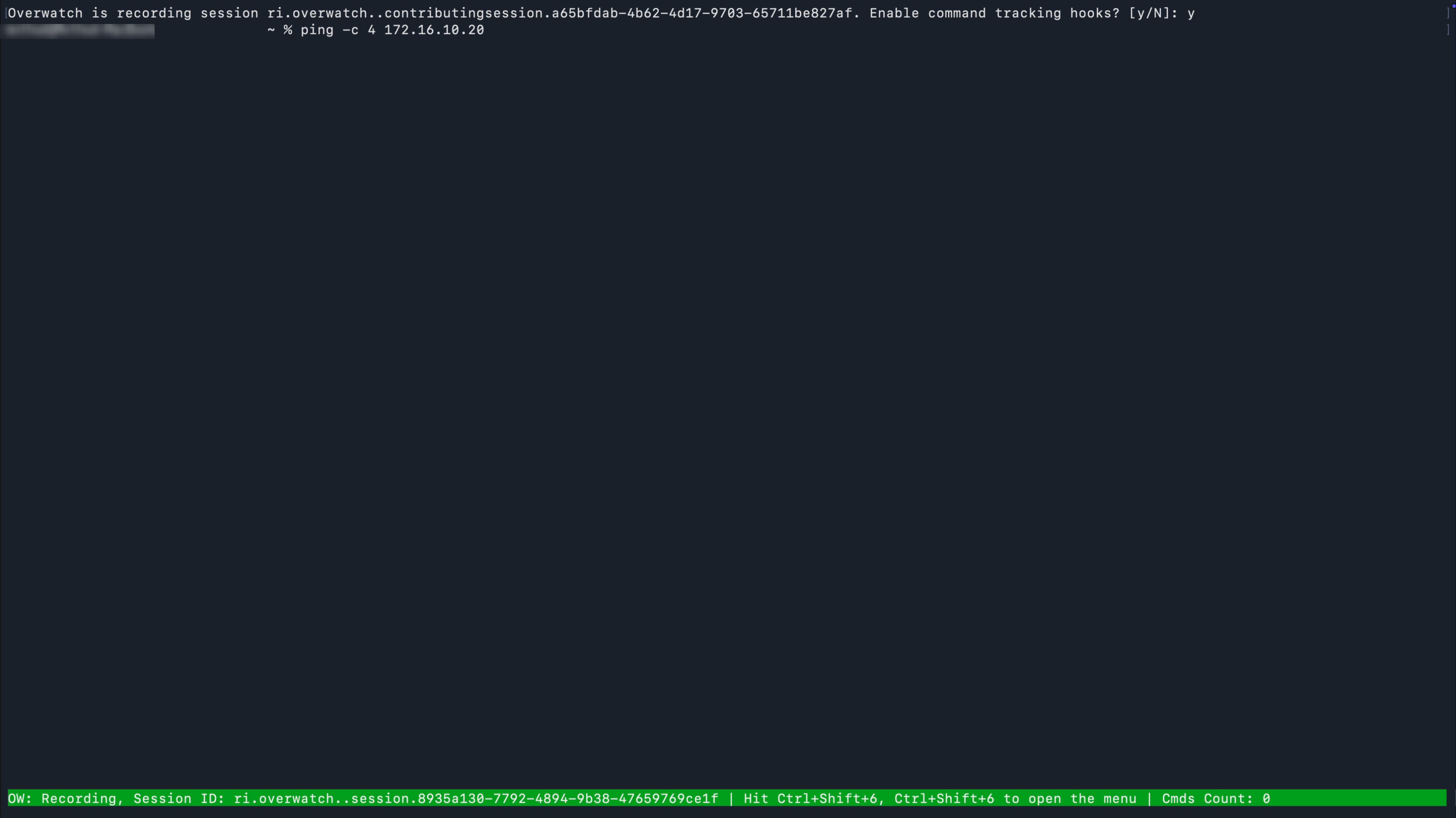 Terminal status bar showing active Overwatch recording
