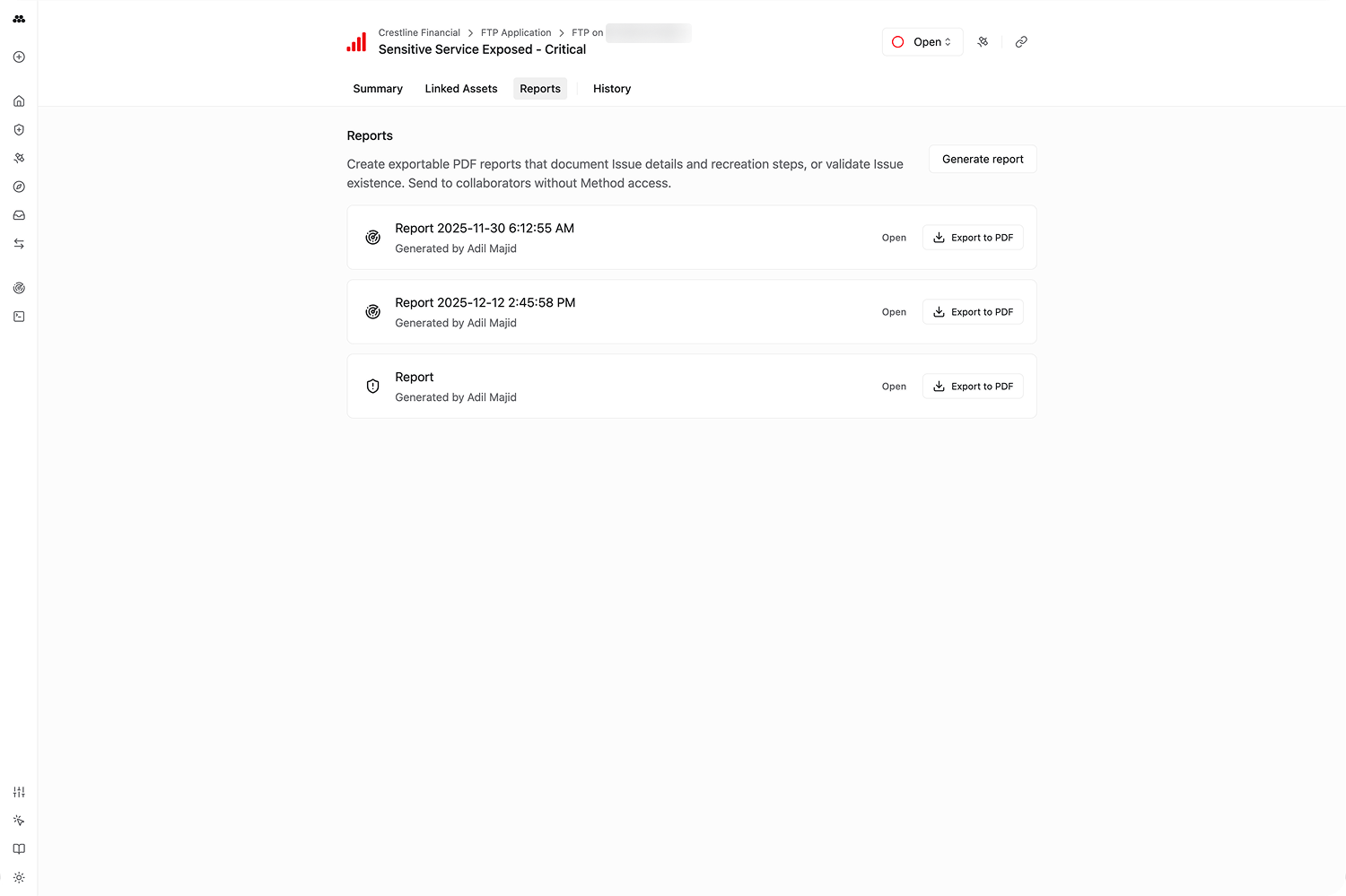 Finding reports tab