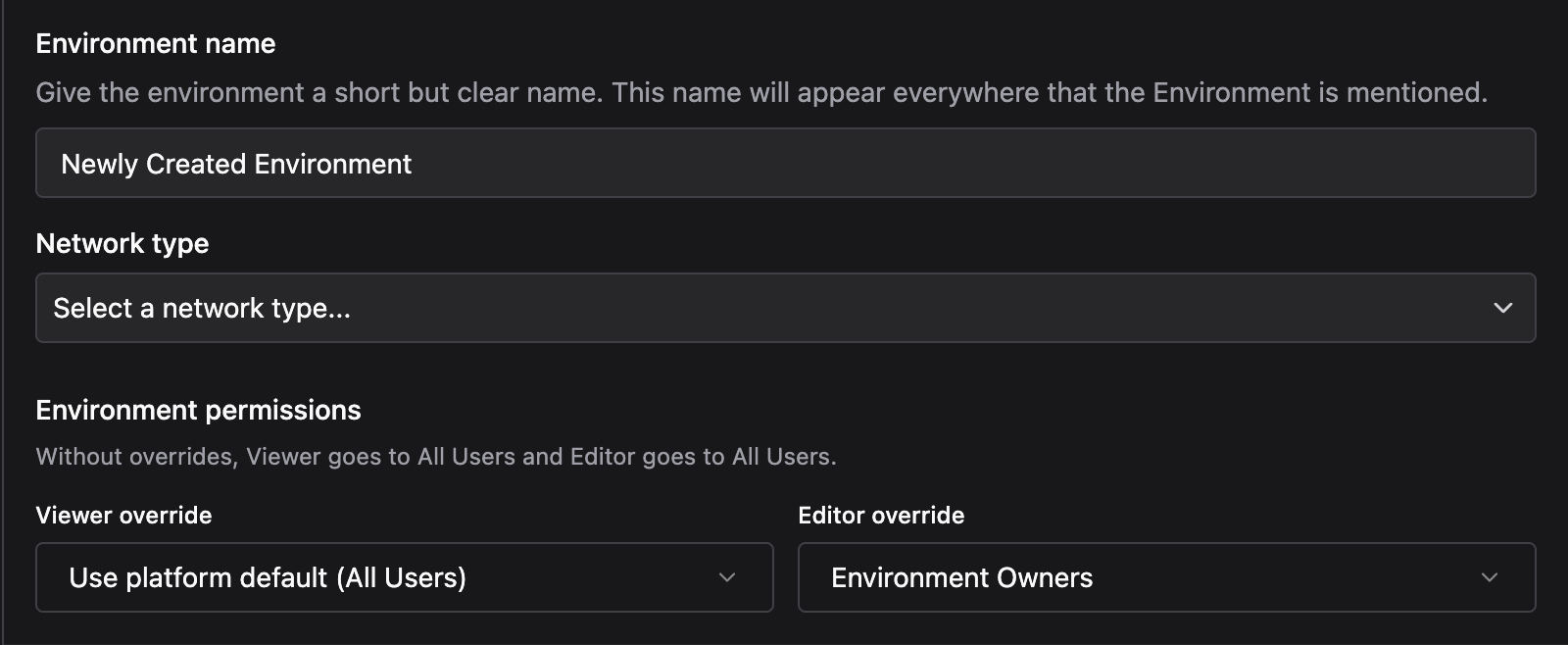 Environment permissions tab showing the access level of each group for an environment