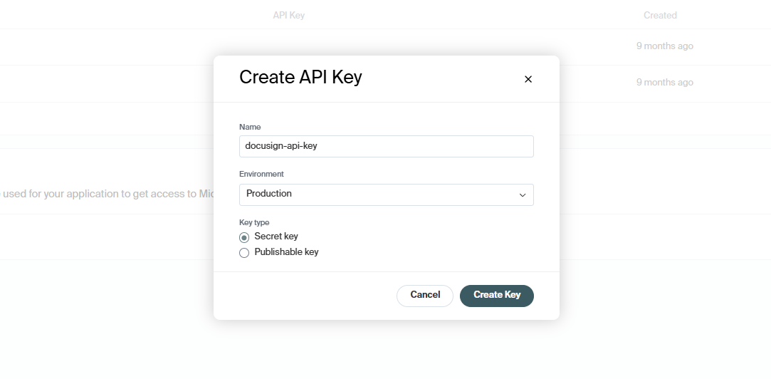 Creating an API key in the Middesk Dashboard