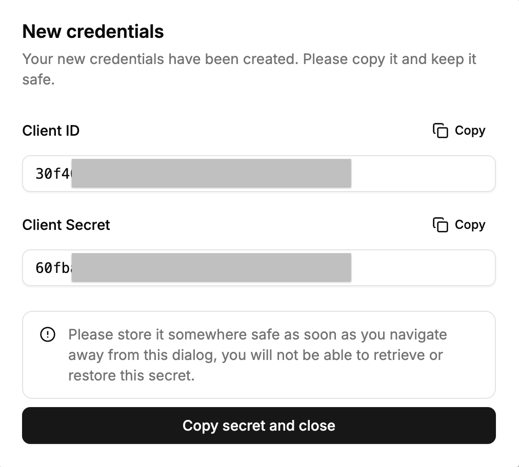 Client ID and secret