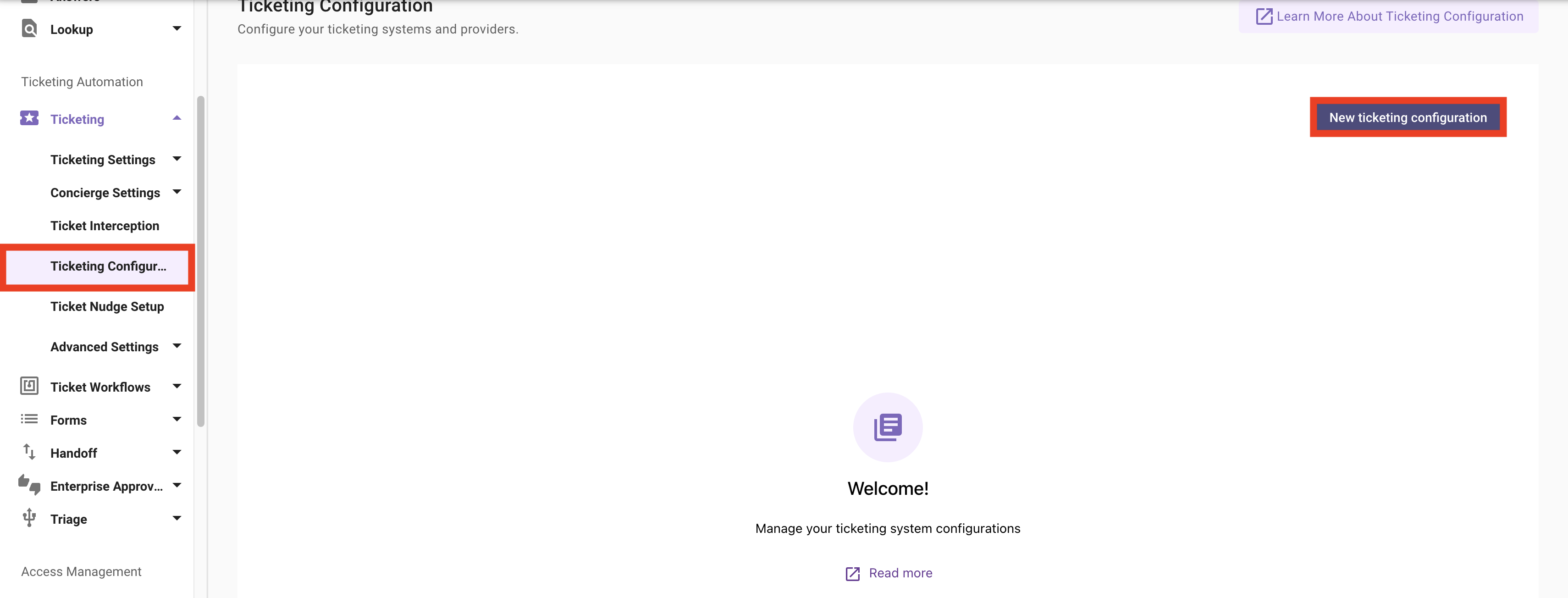 New ticketing configuration entry point in Moveworks Setup