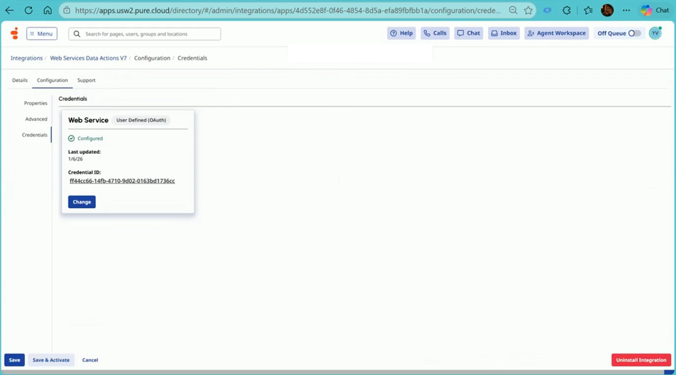 Web Services Data Actions integration with a User Defined (OAuth) credential