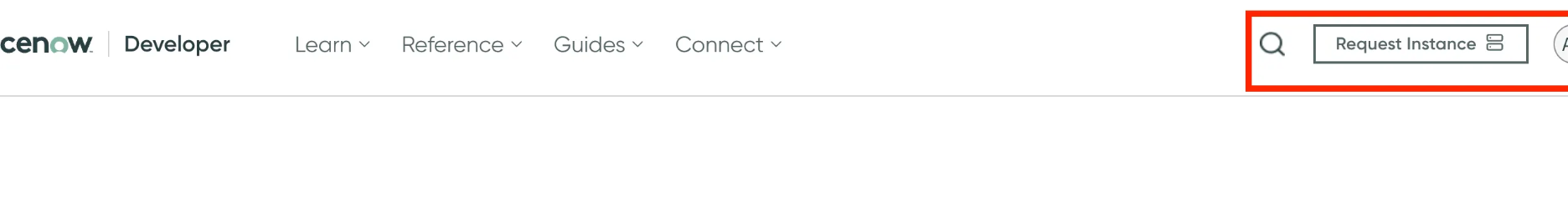Request Instance button at the top of the ServiceNow developer portal
