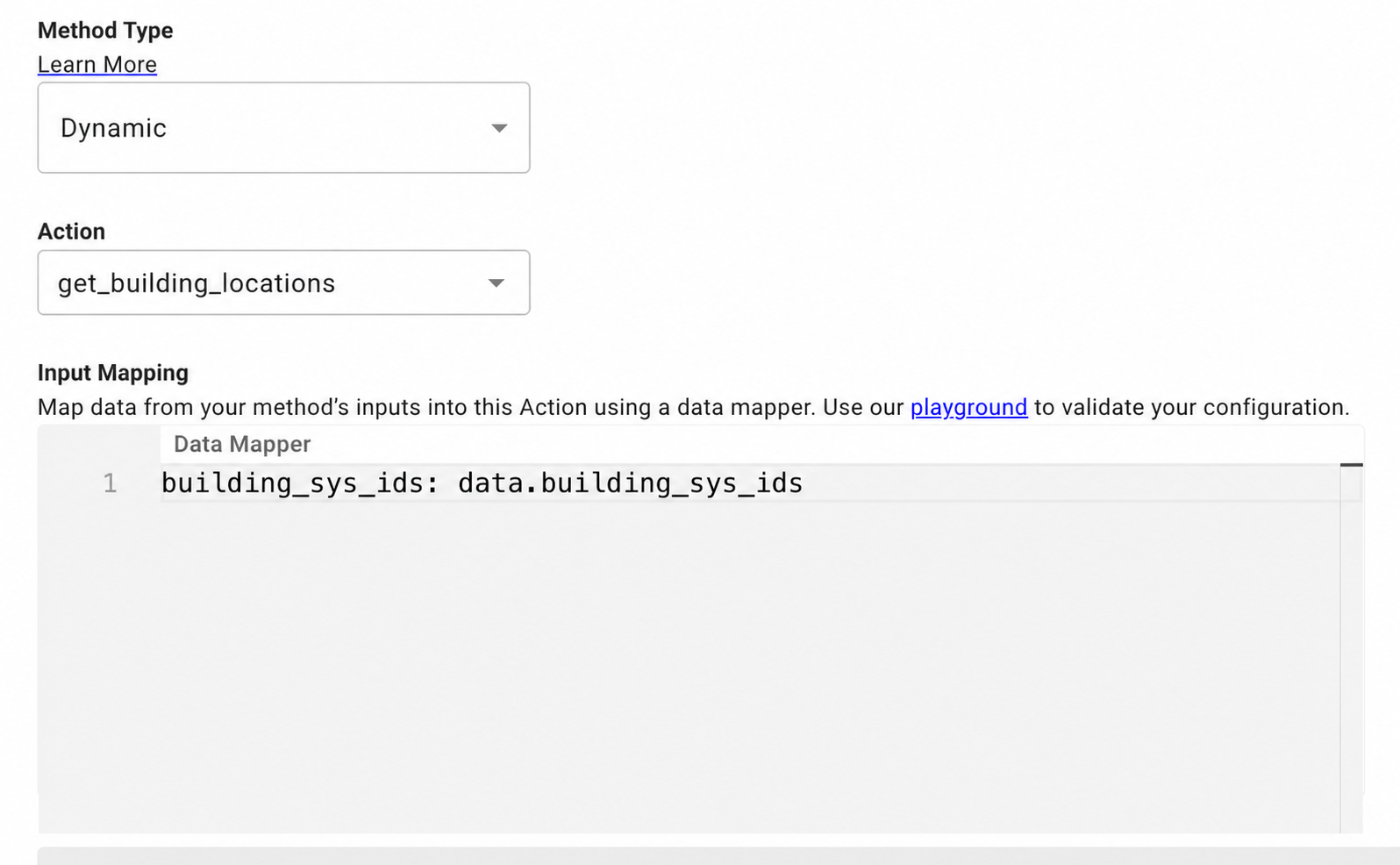 Building lookup resolver with building_sys_ids mapped from data.building_sys_ids in Input Mapping.