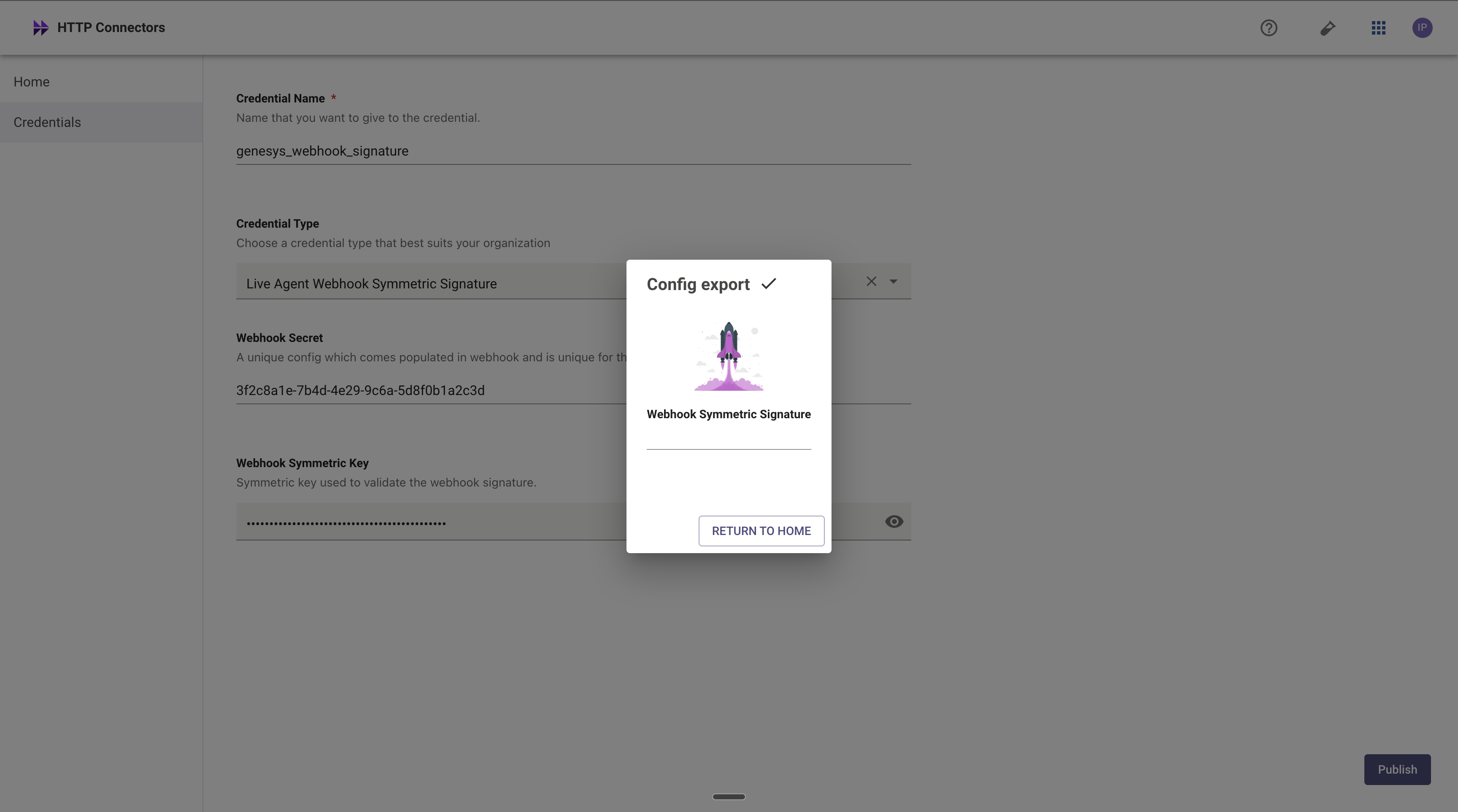 Saving the credential shows a confirmation