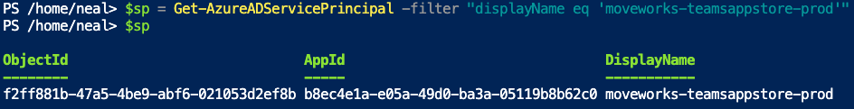 AzureAD service principal output in PowerShell