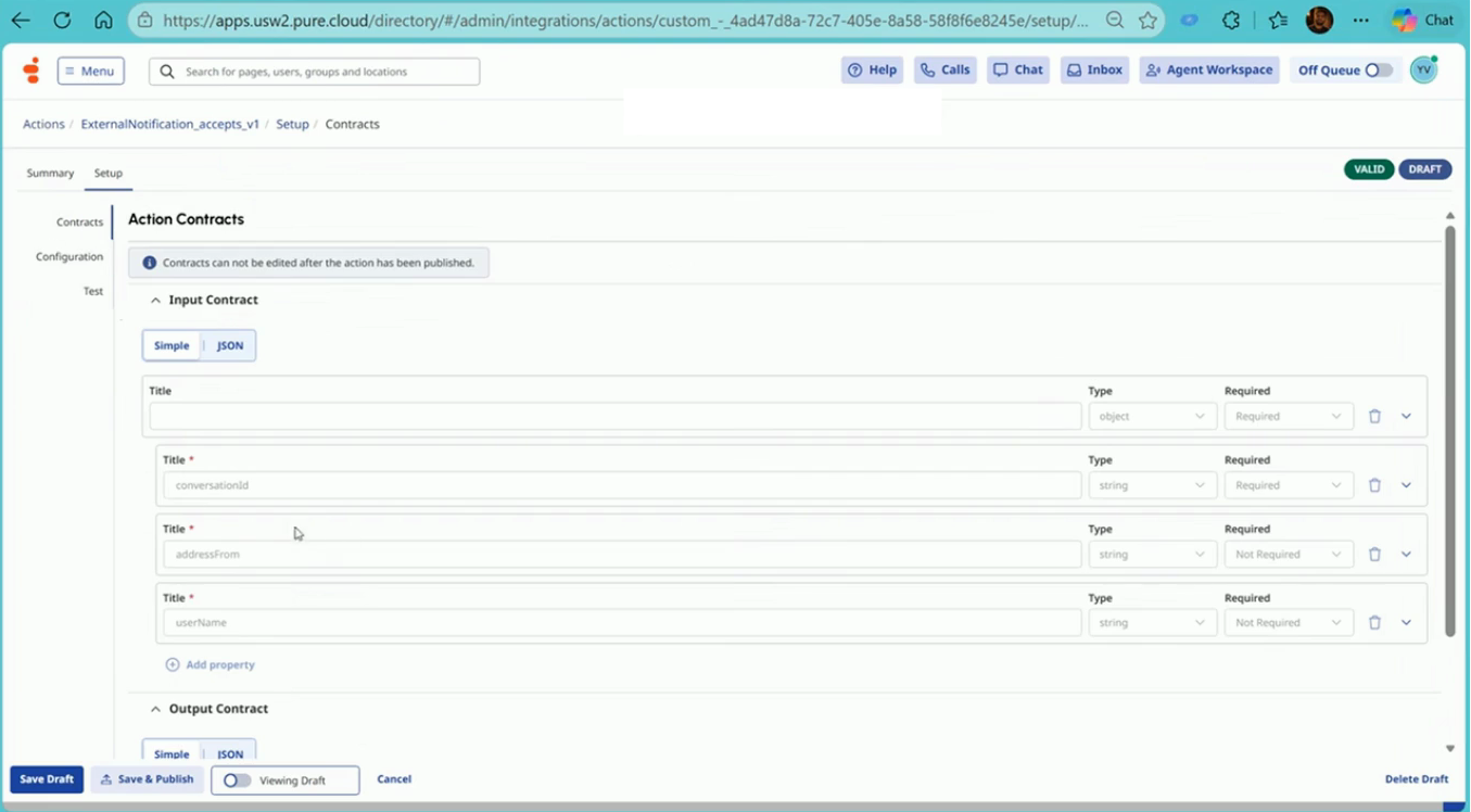 Agent-accepted data action input contract
