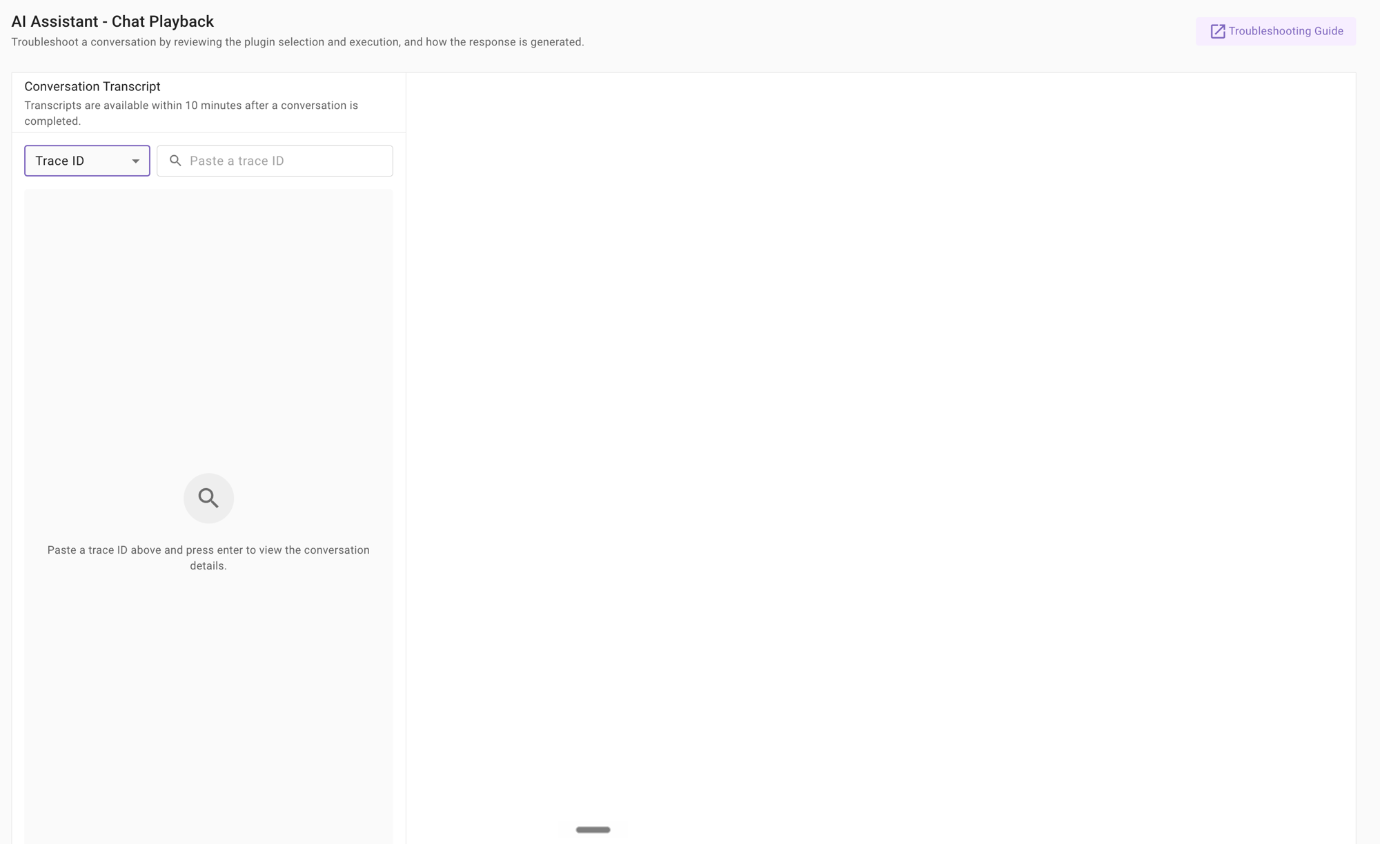 Chat Playback landing page with the lookup method dropdown set to Trace ID