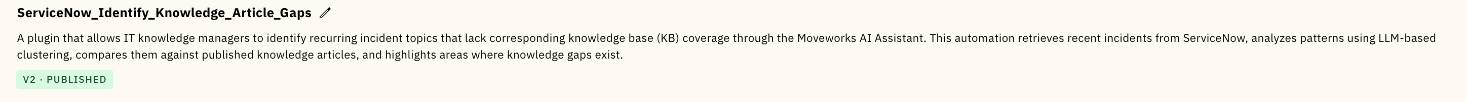 Plugin list entry showing a V2 PUBLISHED version badge below the plugin description.