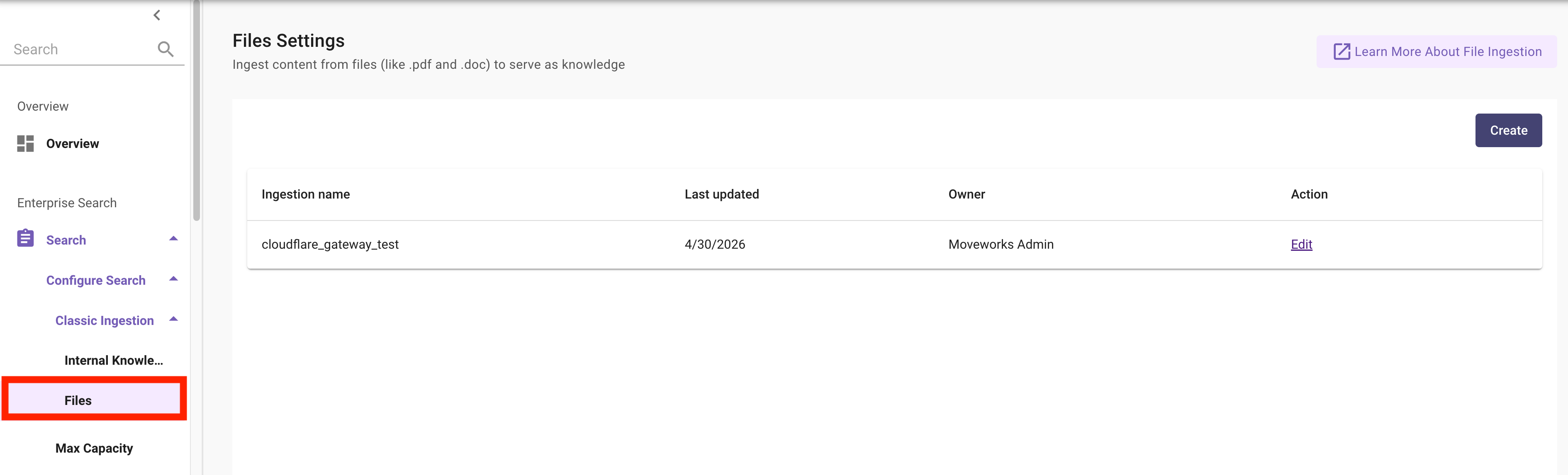Files Settings. Configure a new Content Gateway ingestion