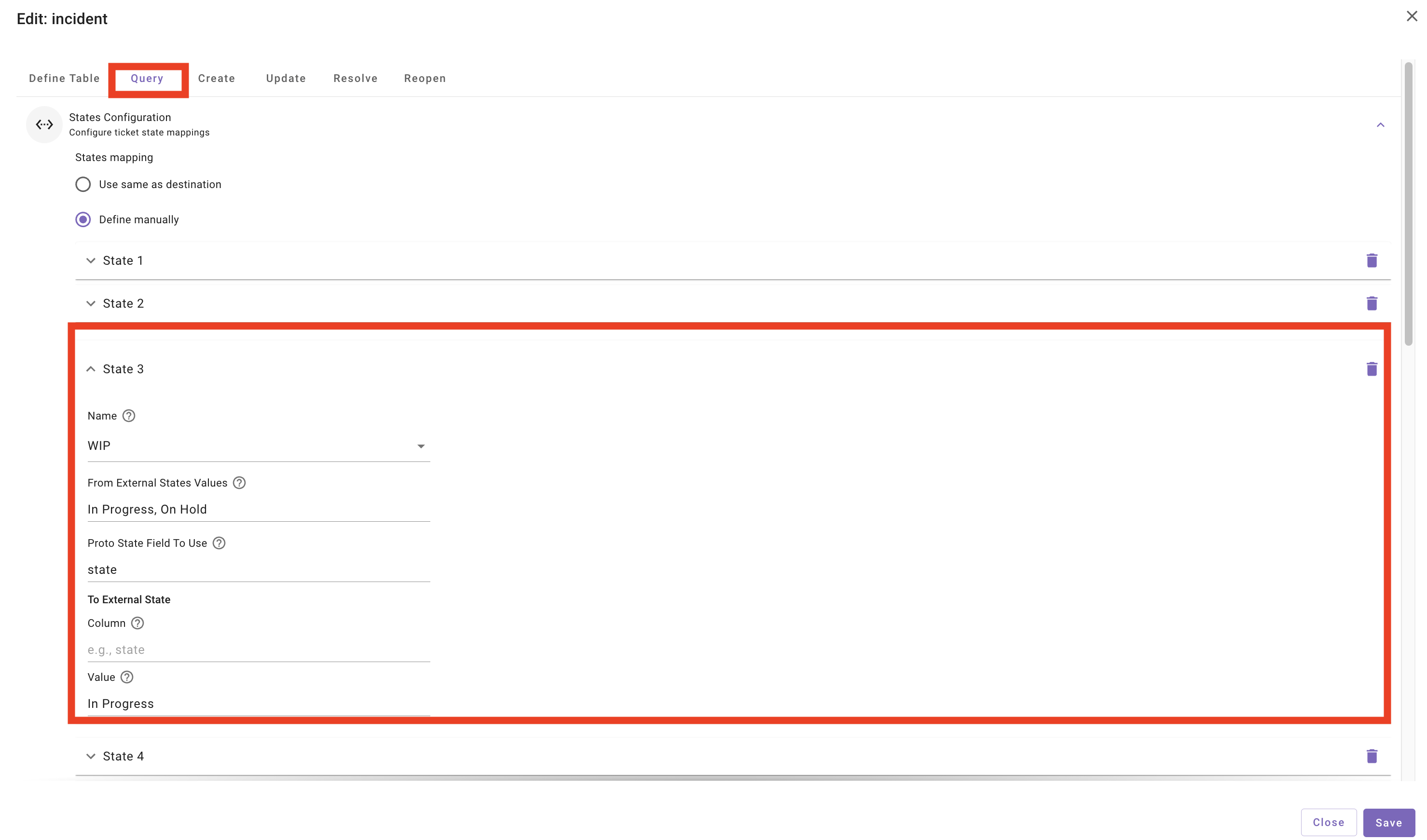 States Configuration showing how ServiceNow states map to Moveworks states