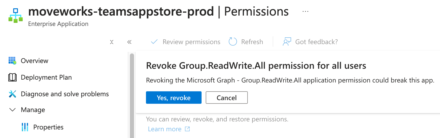 Yes, revoke confirmation prompt in Azure Portal