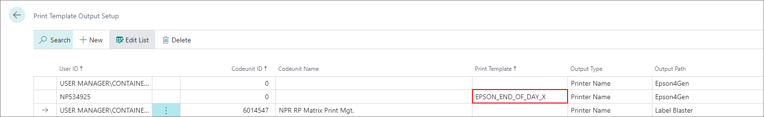 print output list