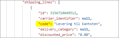 Fragments of "shipping_lines" json array of an incoming Shopify order json file