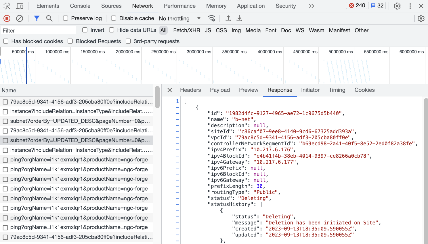 Raw cloud API response in browser developer tools