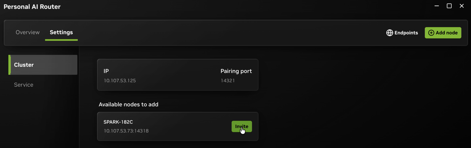 The Add node control in PAIR's toolbar with a discovered system listed.