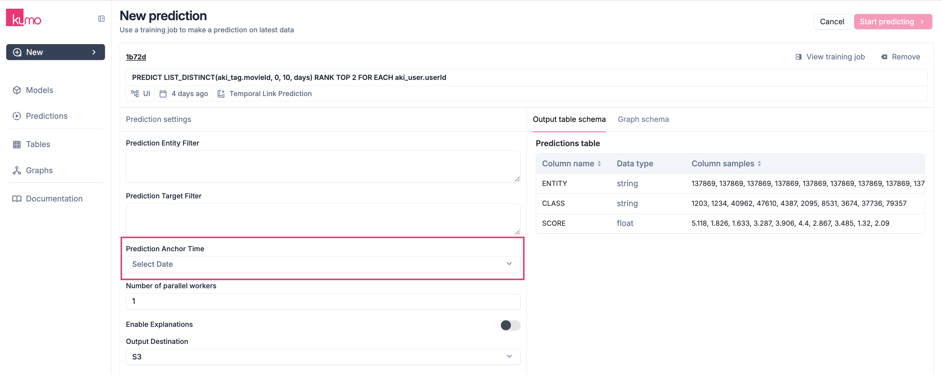 Prediction anchor time input field in ISO 8601 format
