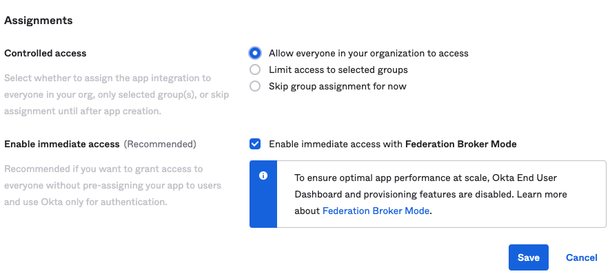Okta Assignment policy selection