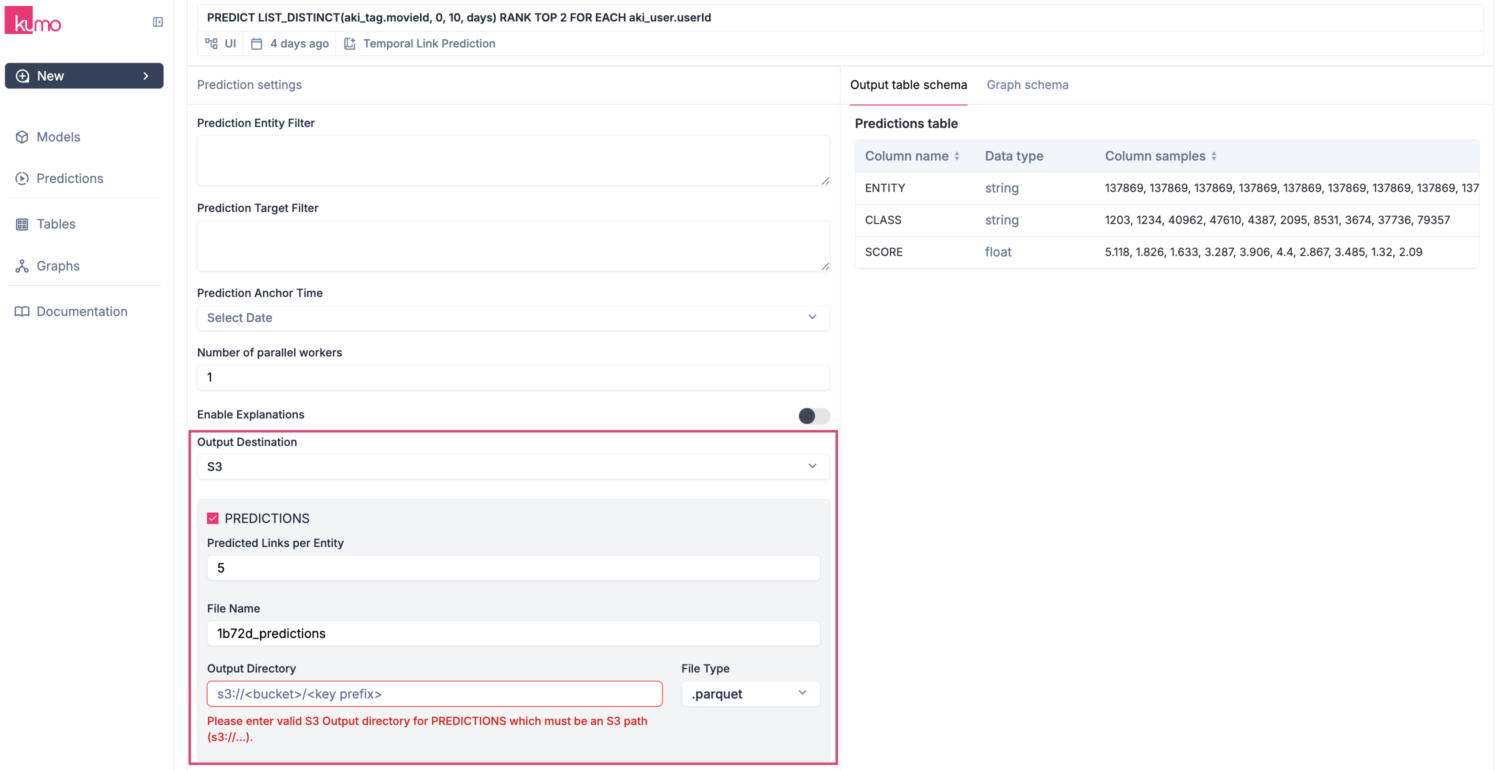Output destination options including AWS S3, Snowflake, BigQuery, and Local Download