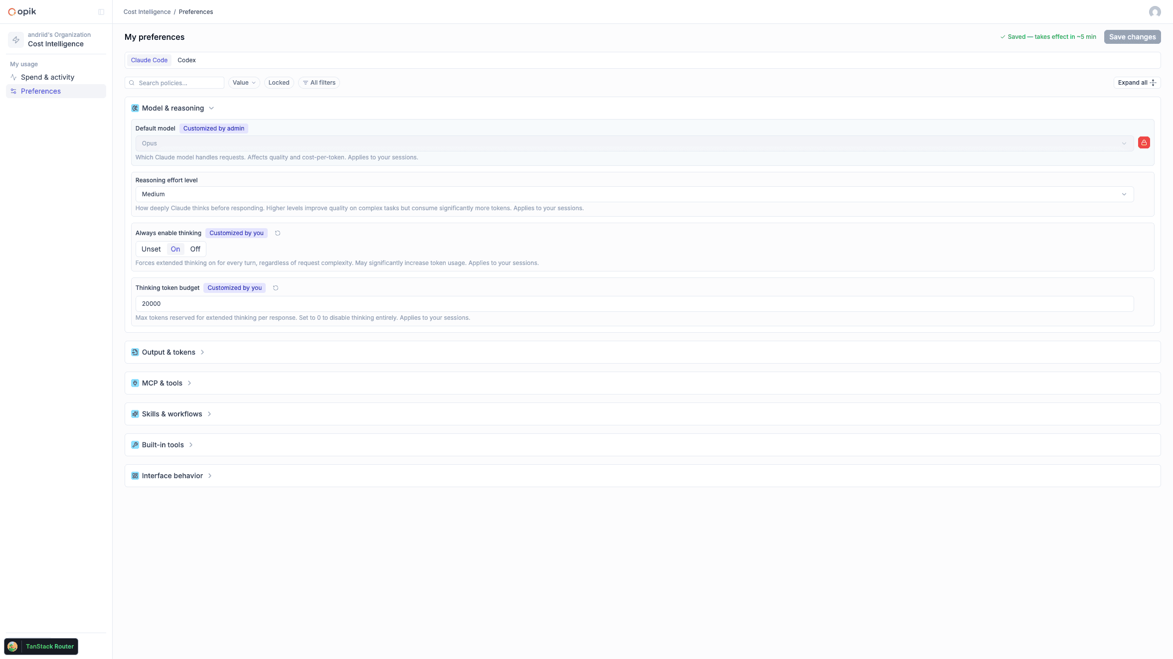 A developer's My preferences page with a locked setting they cannot change and an unlocked one they can