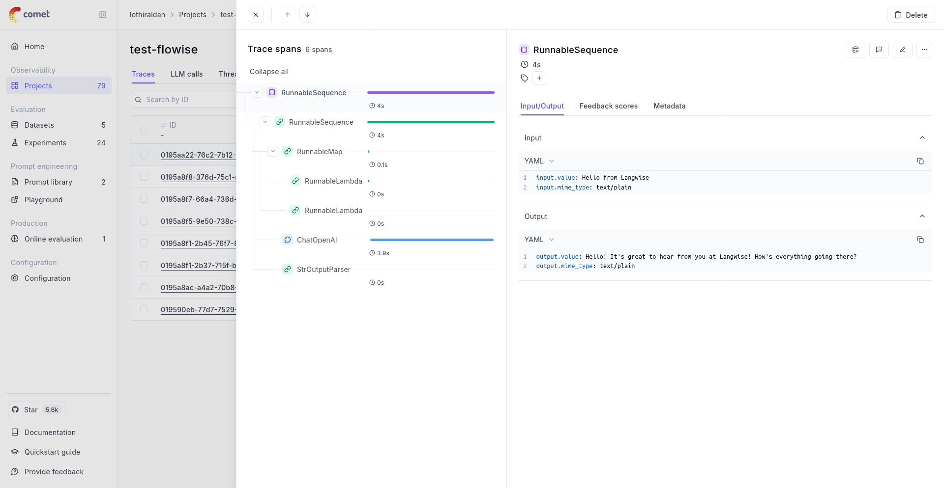 Opik UI Dashboard