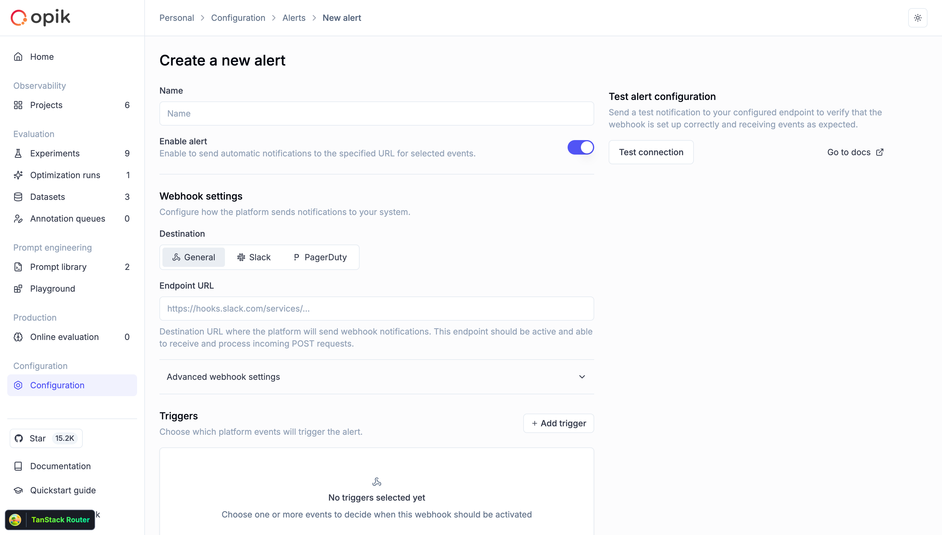 Create alert form