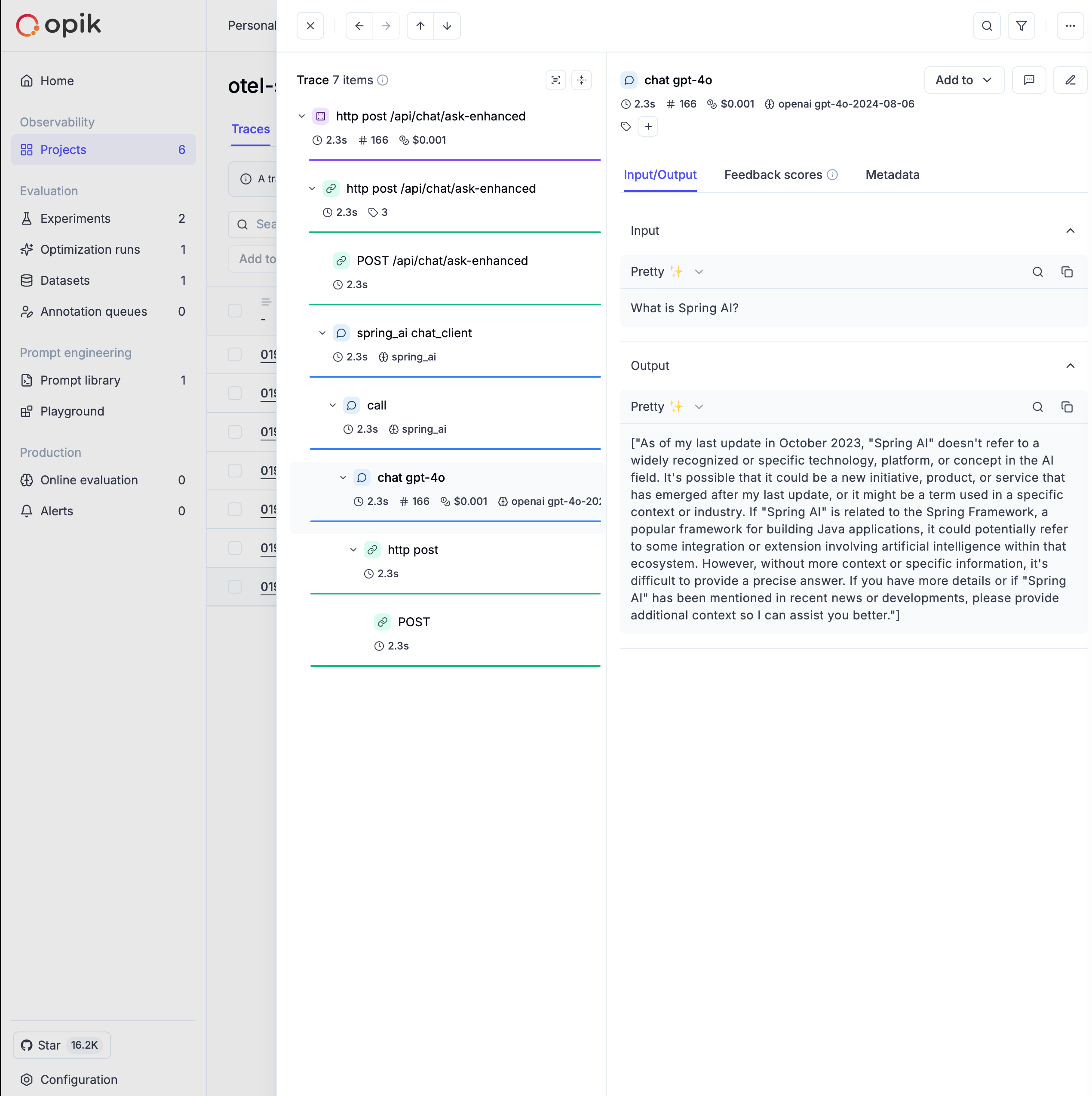 Opik Traces Page