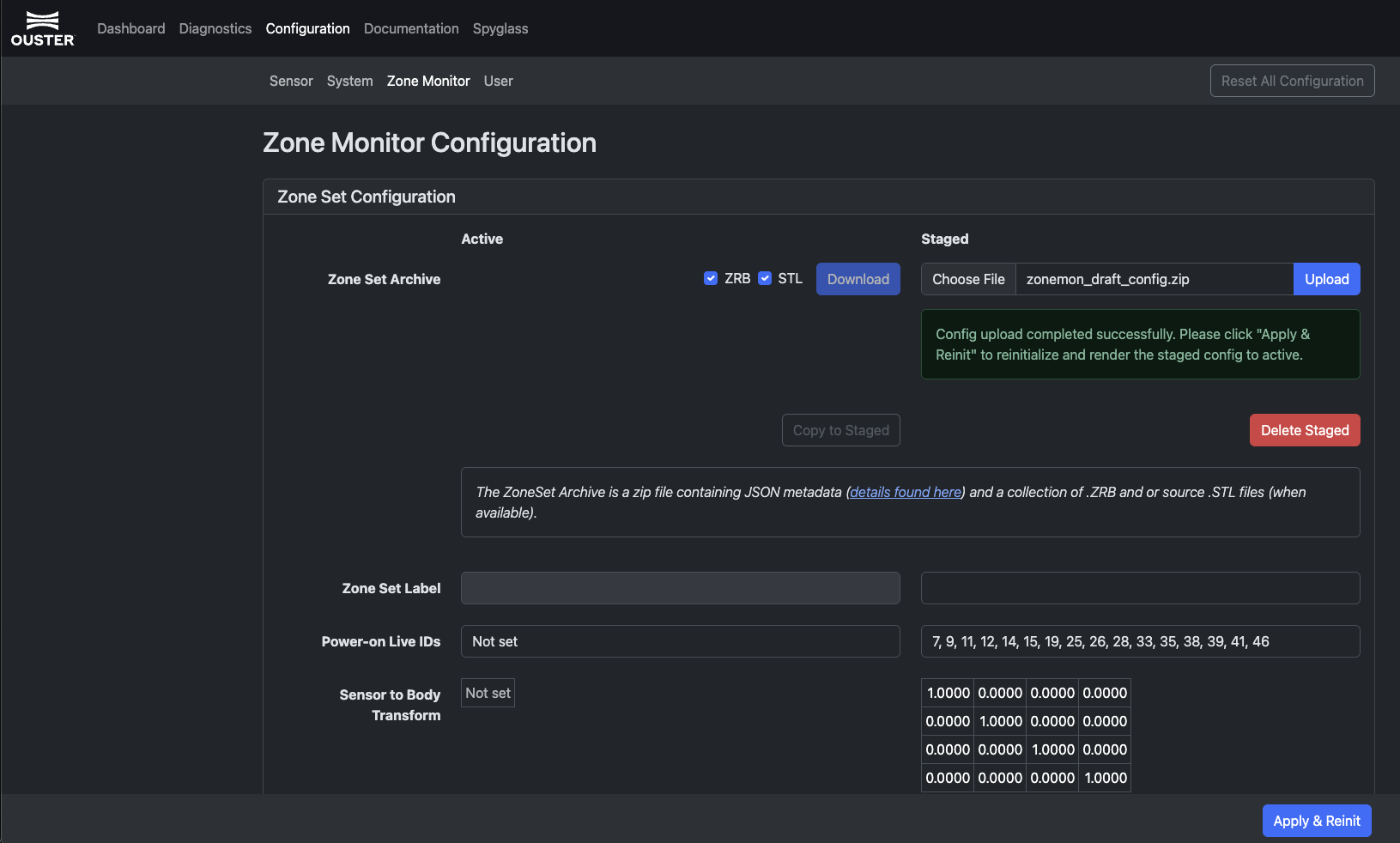 Zone Monitor configuration upload
