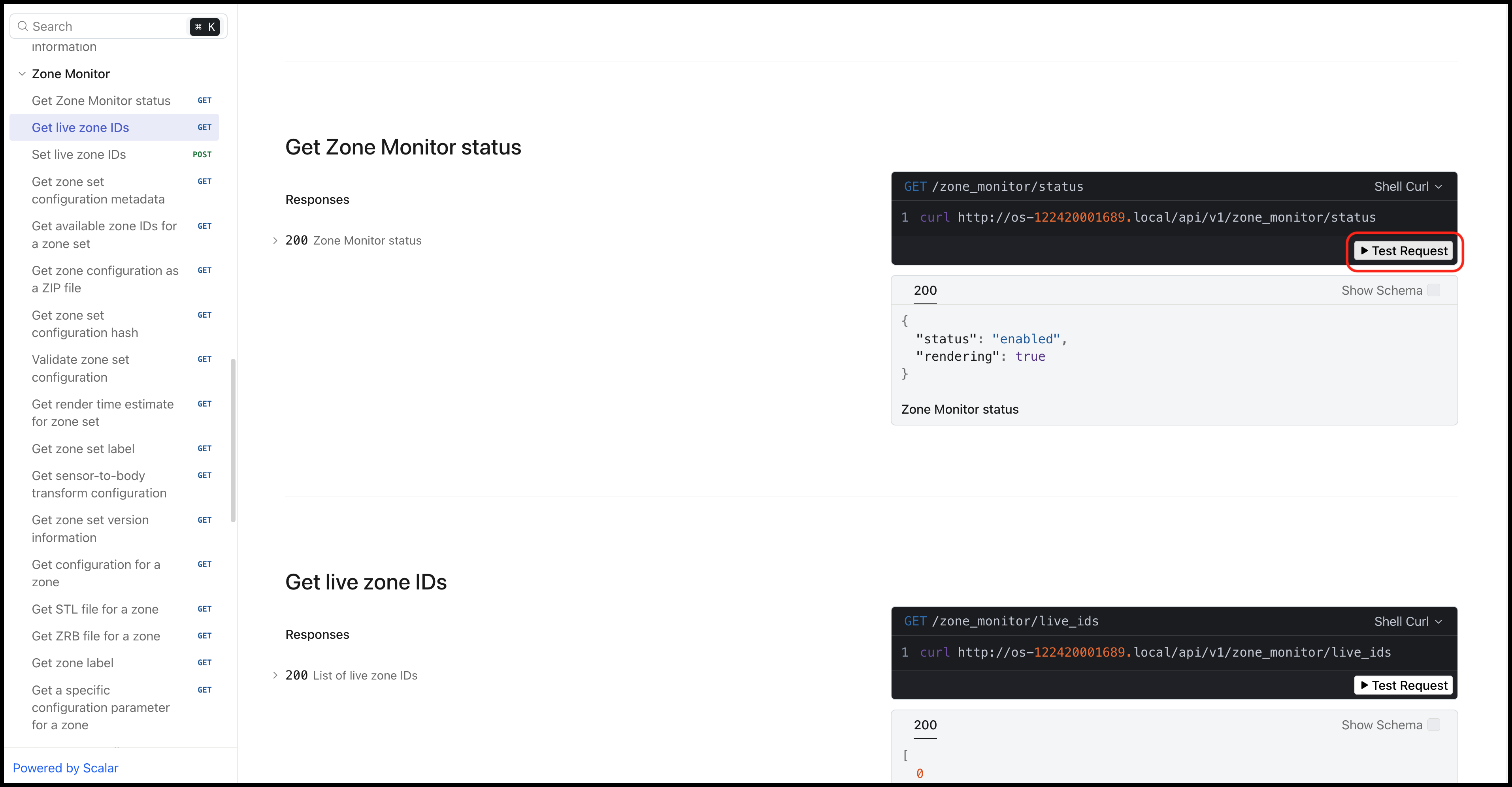Testing the get zone monitor status API command