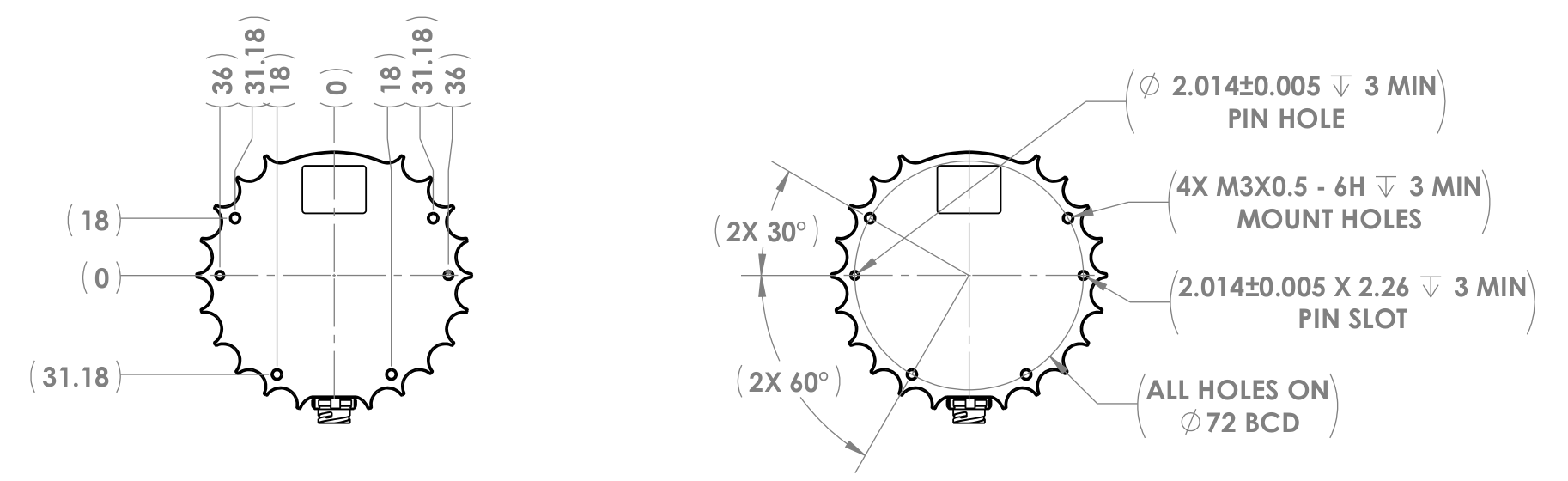 OS0 sensor mechanical drawing, view 4