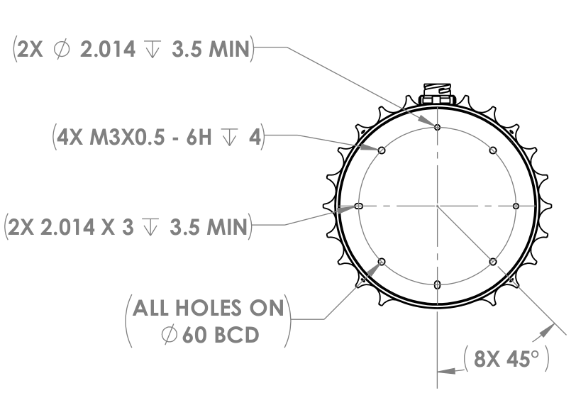 OS0 sensor mechanical drawing, view 1