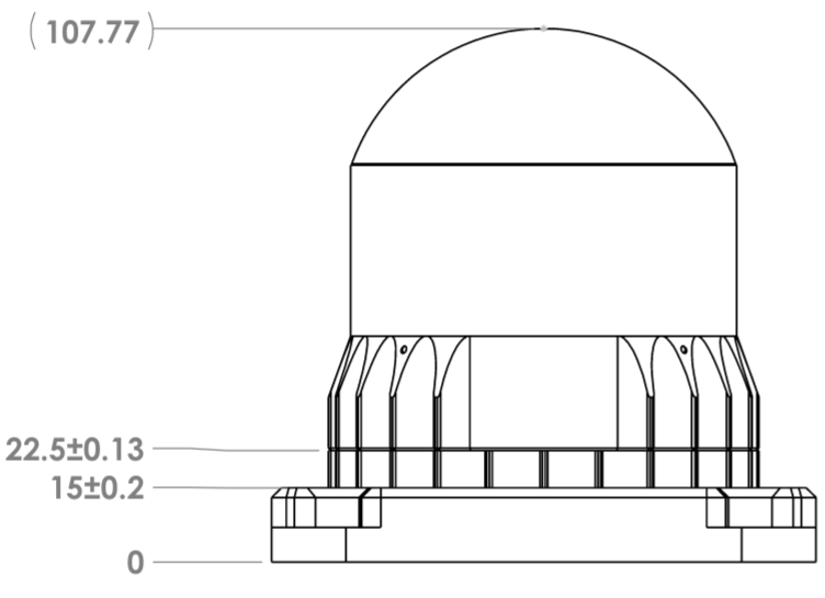 OSDome baseplate with cap mechanical drawing, view 1
